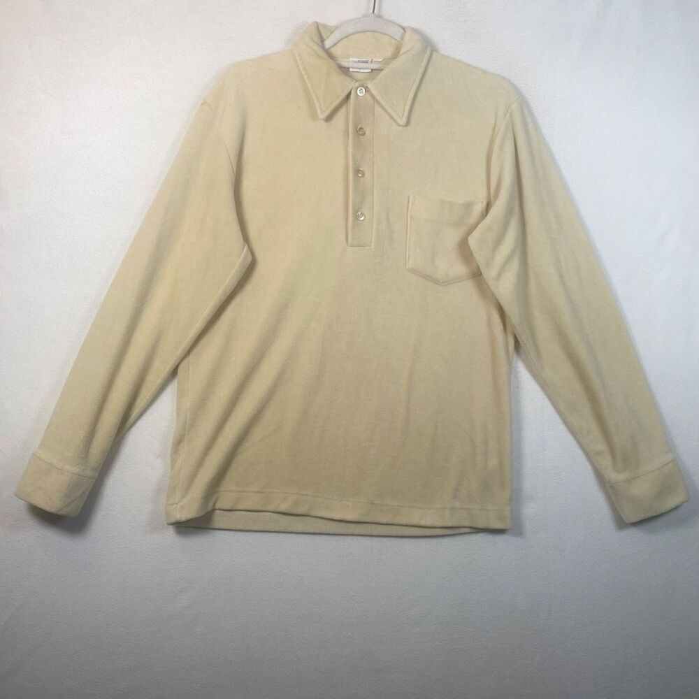 Vintage Montgomery Ward Velour Long Sleeve Collared Shirt Men’s M 38–40 Cream